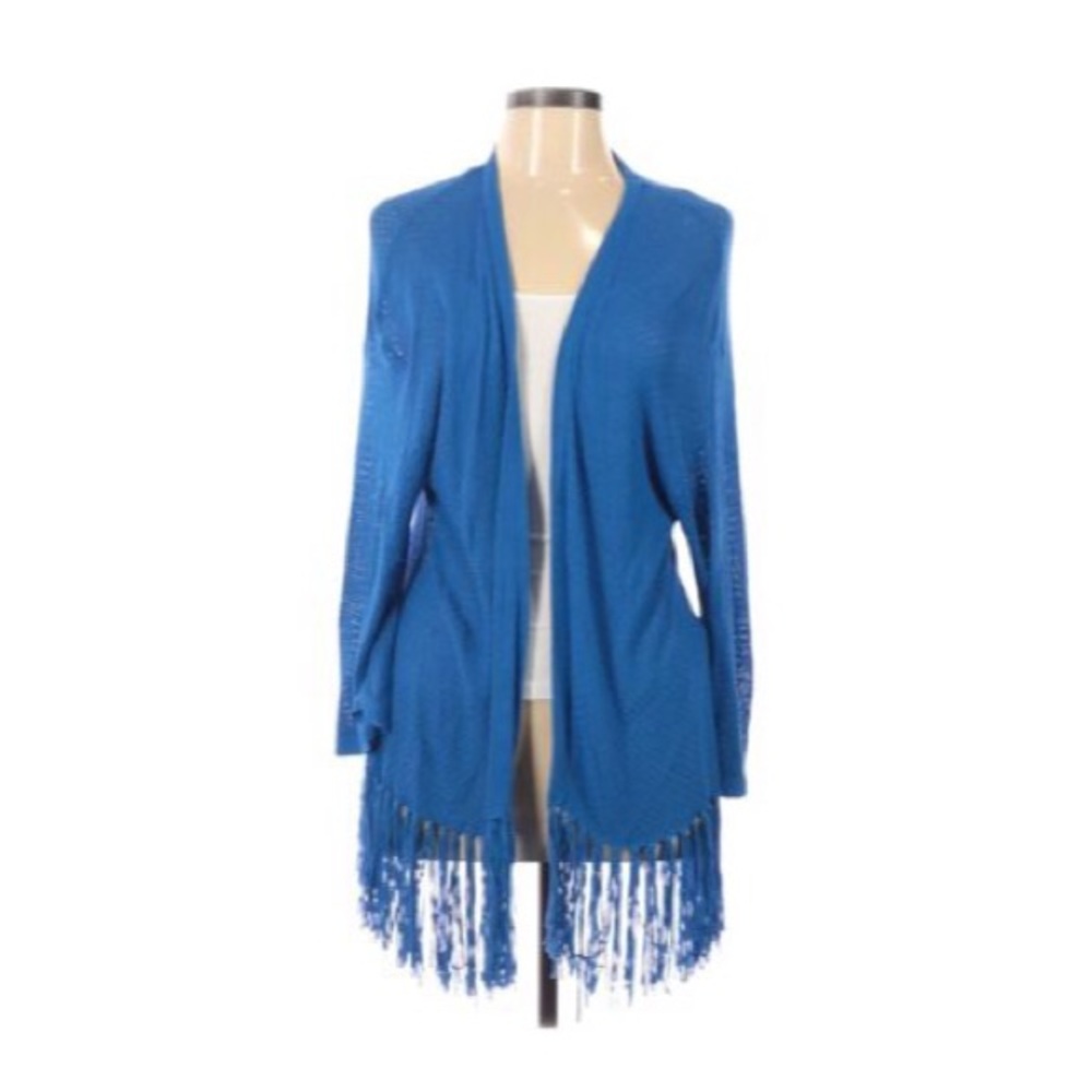 Nue Options Cobalt Blue Knit Fringe Plus Cardigan Gem